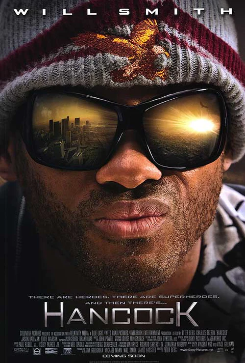 A movie poster showing a person with sunglasses