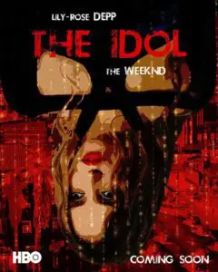 A movie poster with a red background and the title “The Idol”